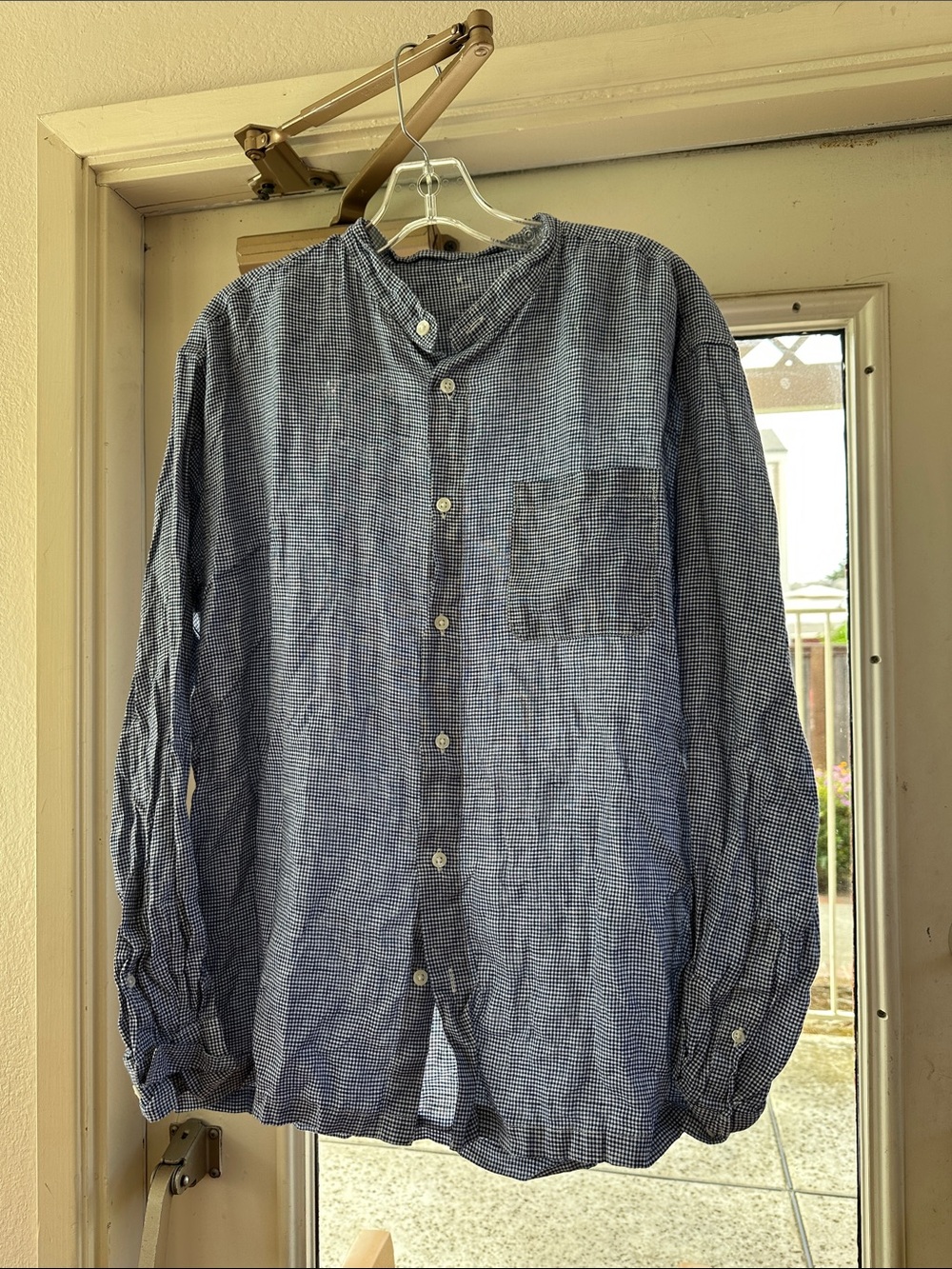 Muji Navy Blue Microcheck Band Collar Shirt